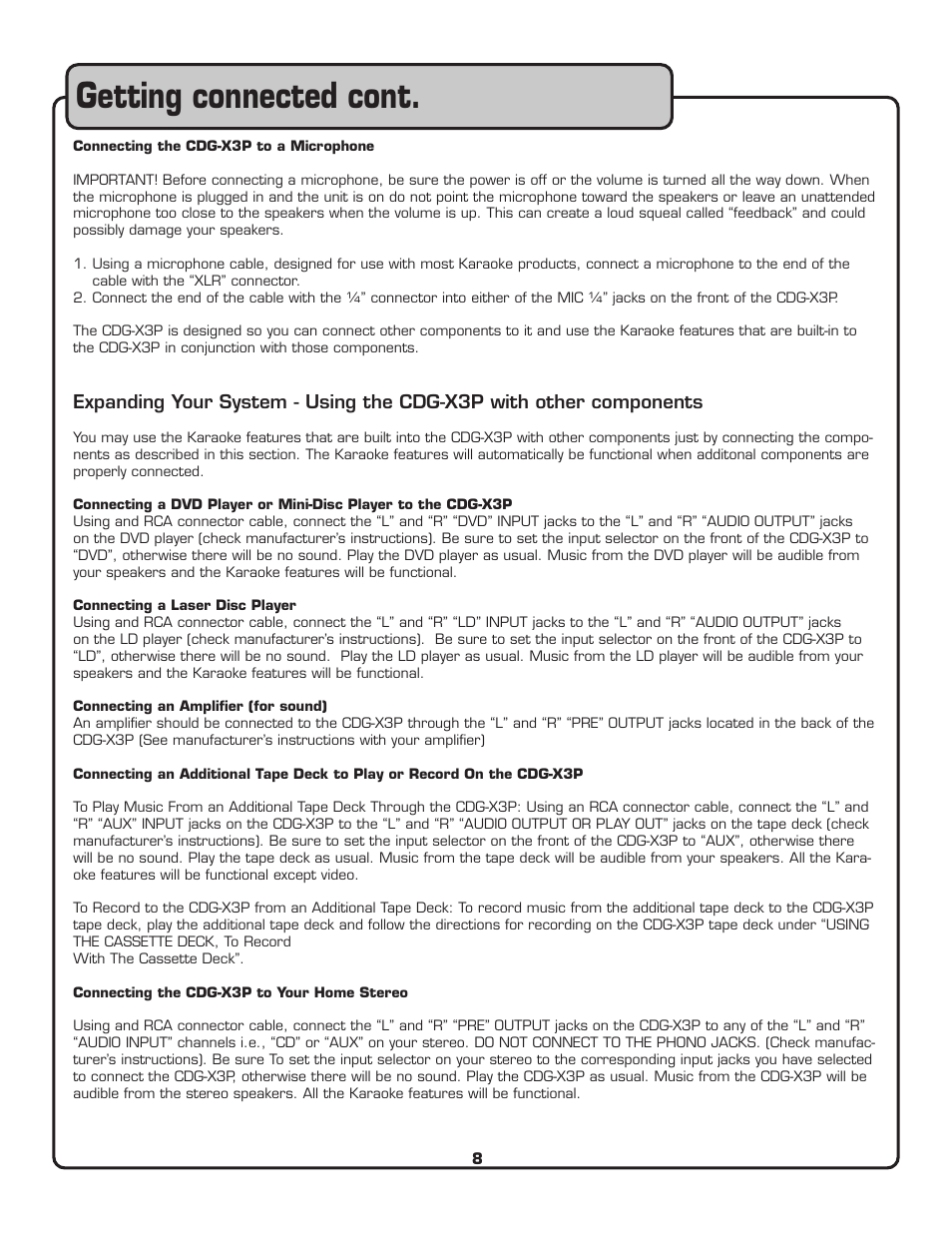 Getting connected cont | VocoPro CDG-X3P User Manual | Page 9 / 22