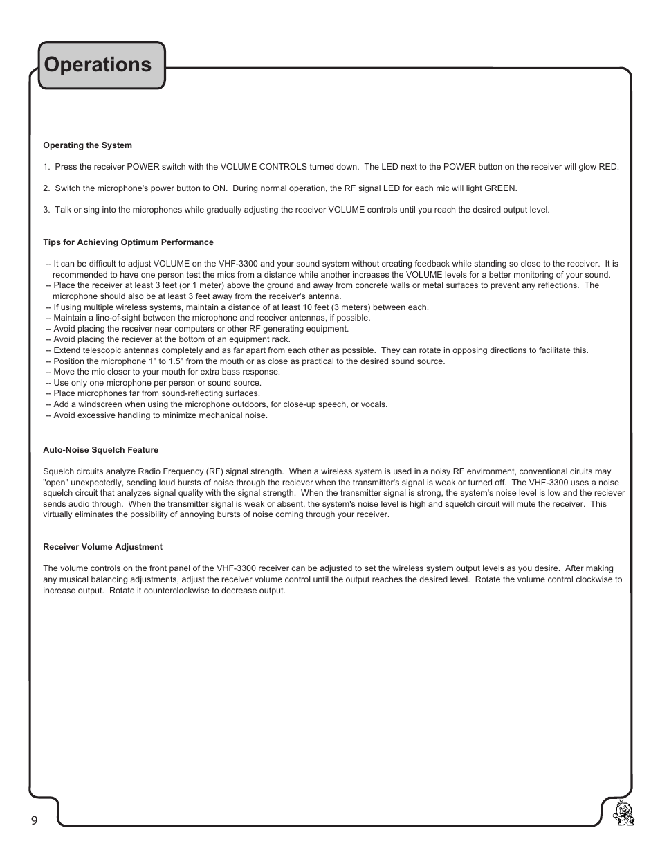 Pg 09 operations.pdf, Operations | VocoPro VHF-3300 User Manual | Page 10 / 11