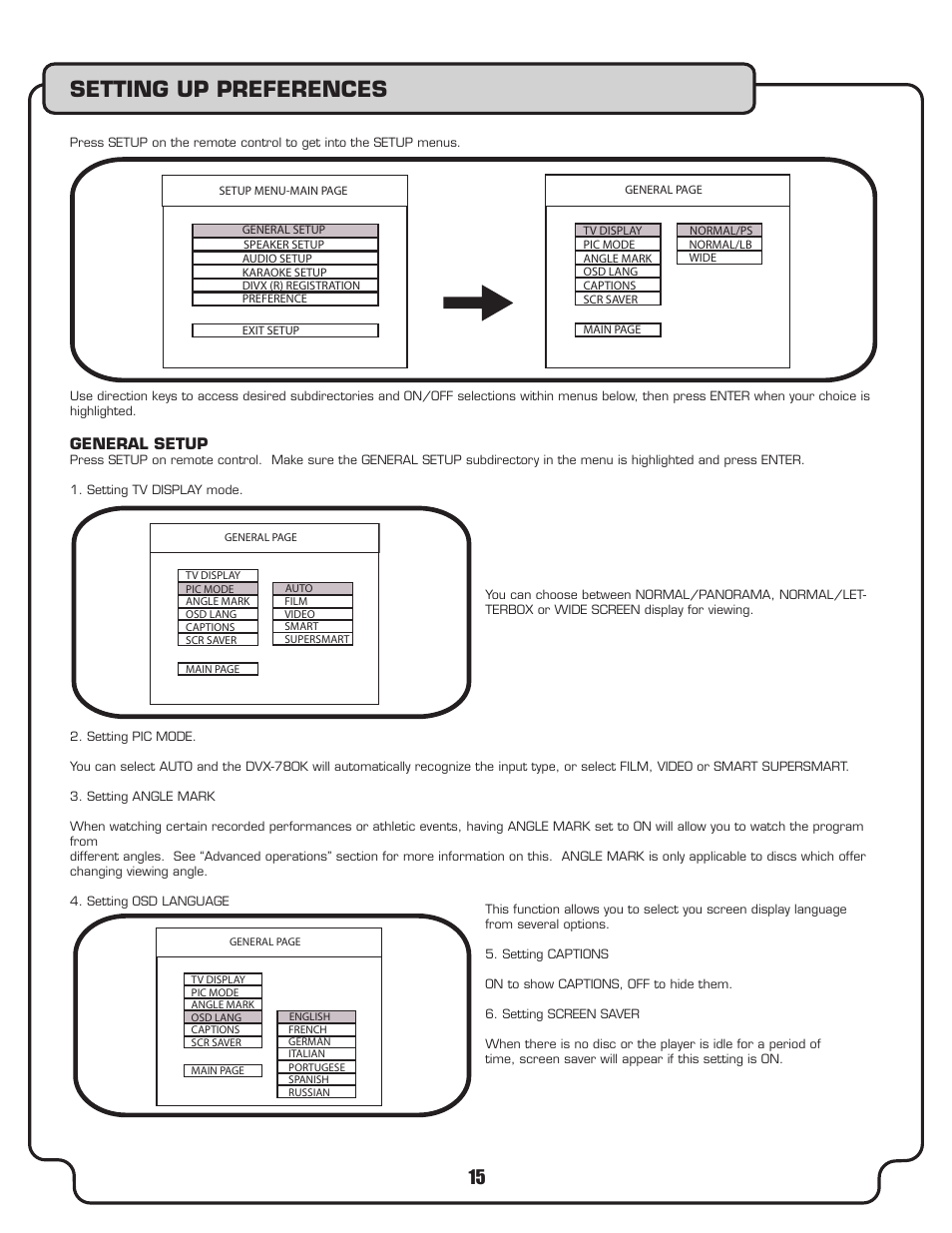 Setting up preferences | VocoPro DVX-780K User Manual | Page 15 / 27