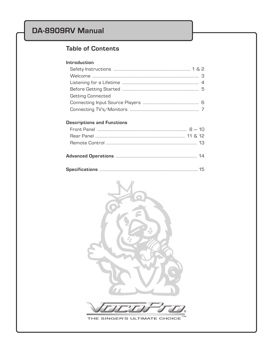 VocoPro DA-8909RV User Manual | Page 2 / 18