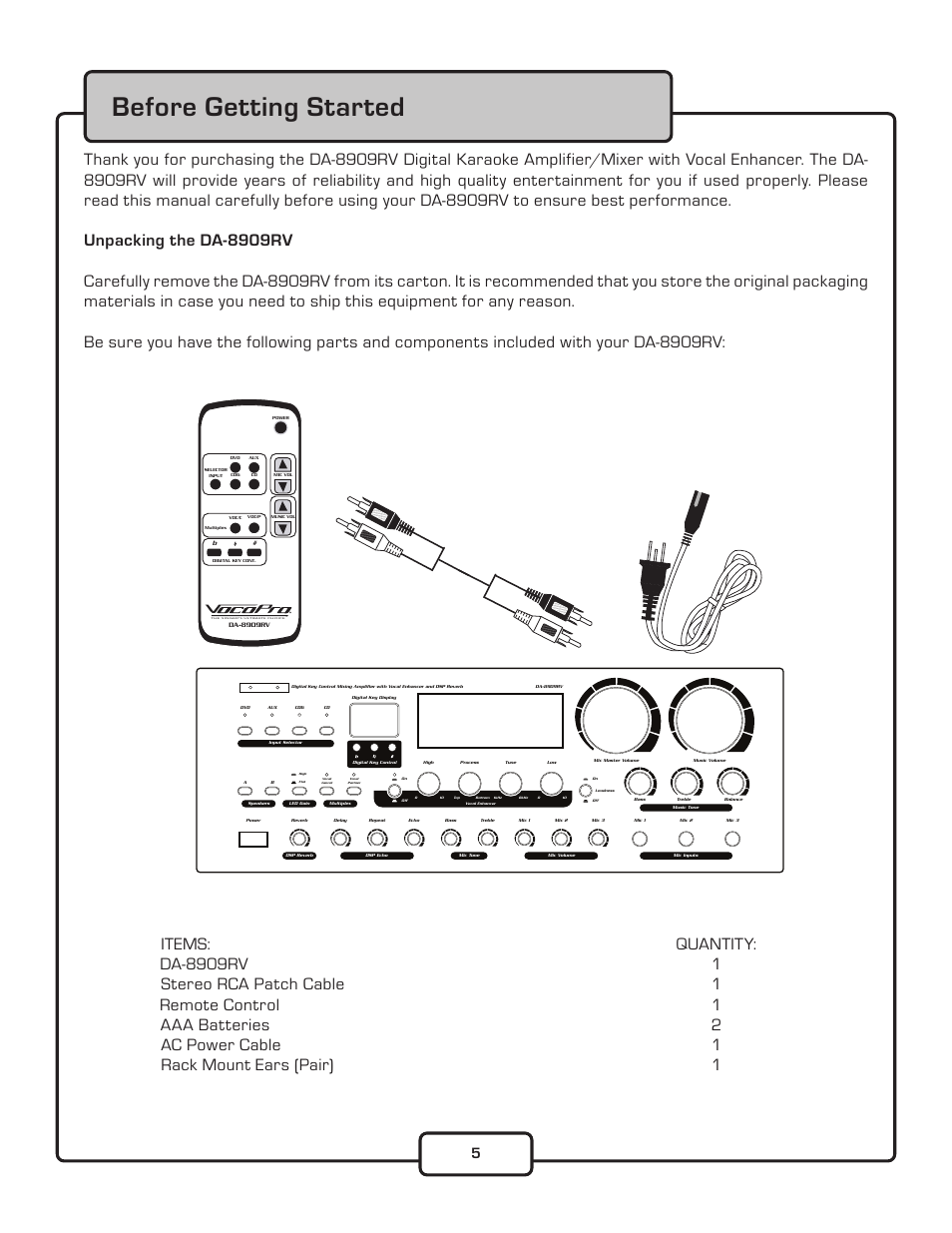 Before getting started | VocoPro DA-8909RV User Manual | Page 7 / 18