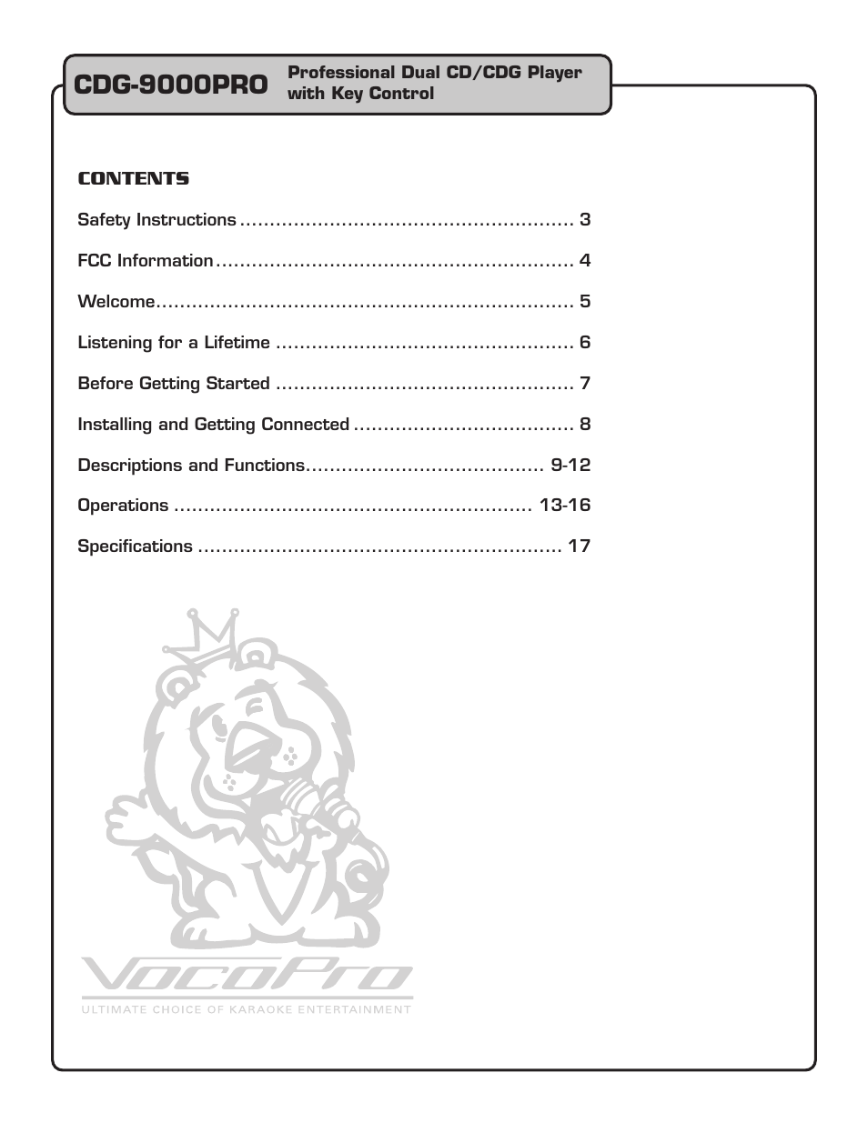 Cdg-9000pro | VocoPro CDG-9000 User Manual | Page 2 / 18