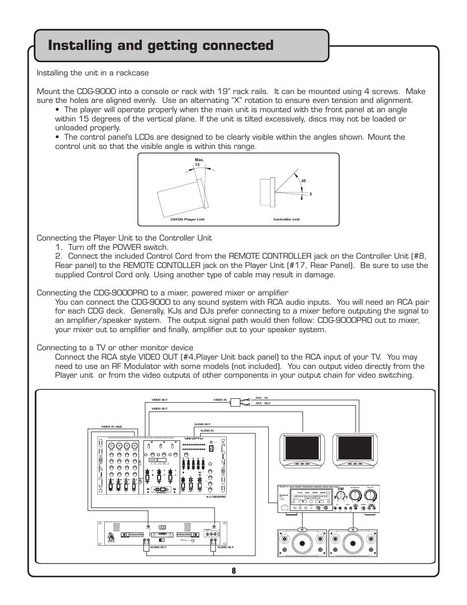 Installing and getting connected | VocoPro CDG-9000 User Manual | Page 8 / 18