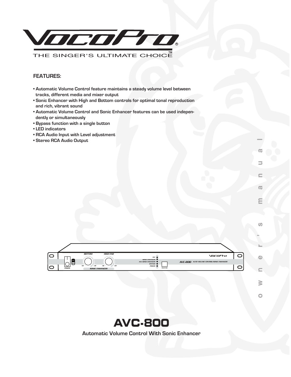 VocoPro AUTOMATIC VOLUME CONTROL AVC-800 User Manual | 14 pages
