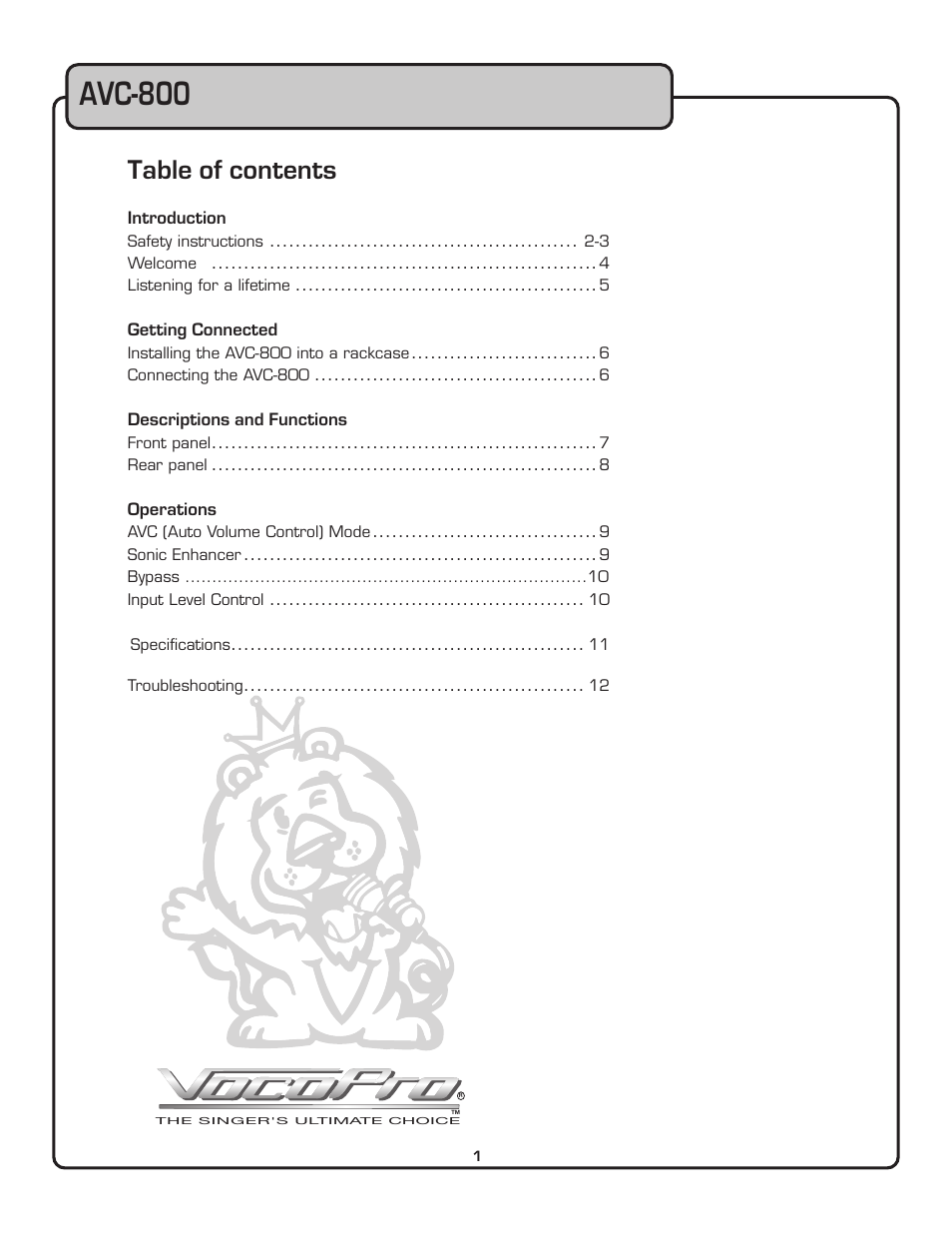 VocoPro AUTOMATIC VOLUME CONTROL AVC-800 User Manual | Page 2 / 14