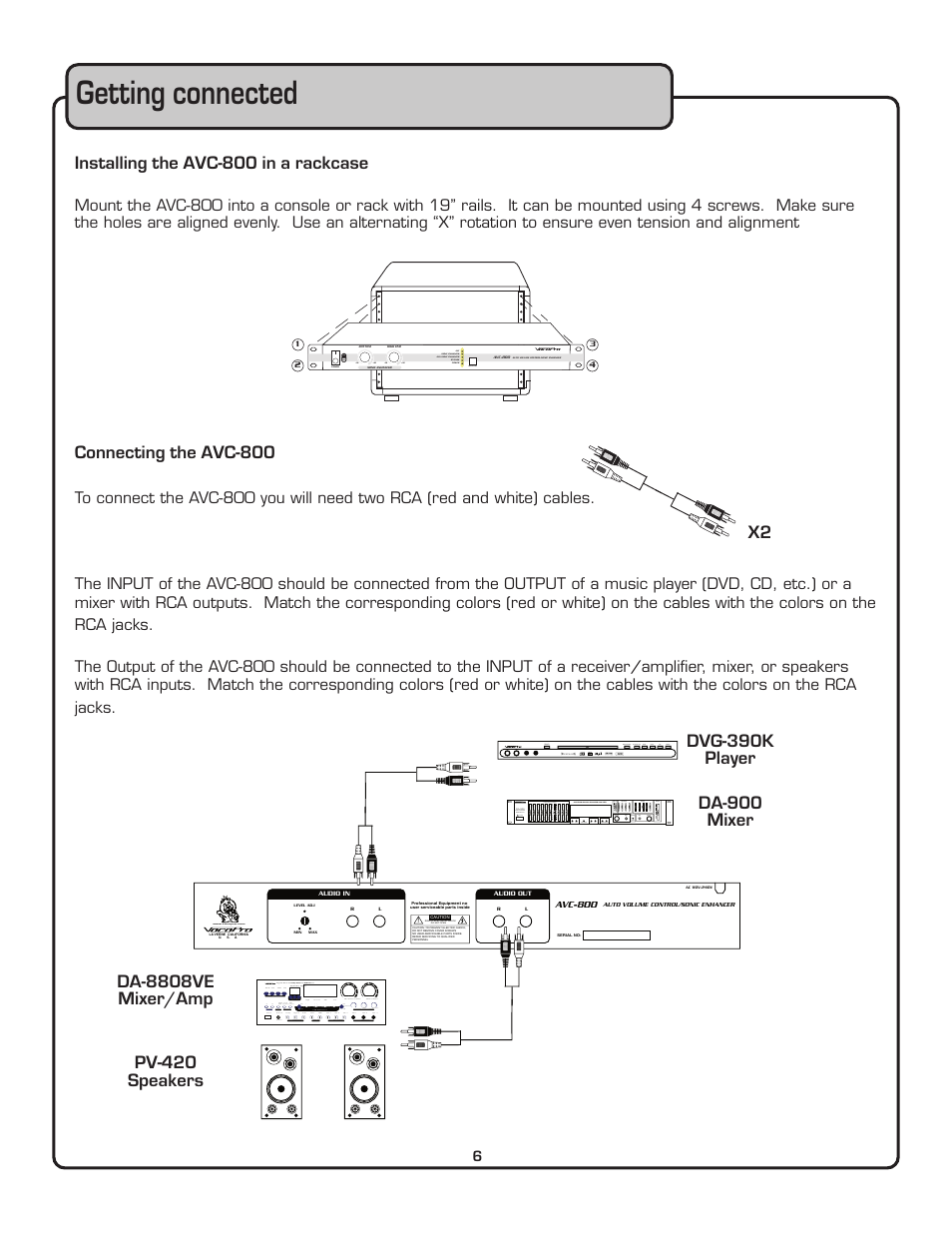 Getting connected, Installing the avc-800 in a rackcase | VocoPro AUTOMATIC VOLUME CONTROL AVC-800 User Manual | Page 7 / 14