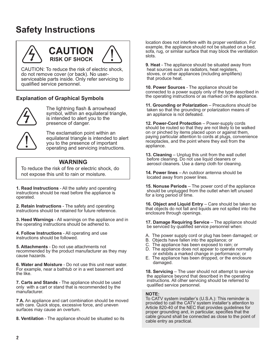Pg 02 safety.pdf, Caution, Safety instructions | Warning | VocoPro KJ-7000 Pro User Manual | Page 2 / 22