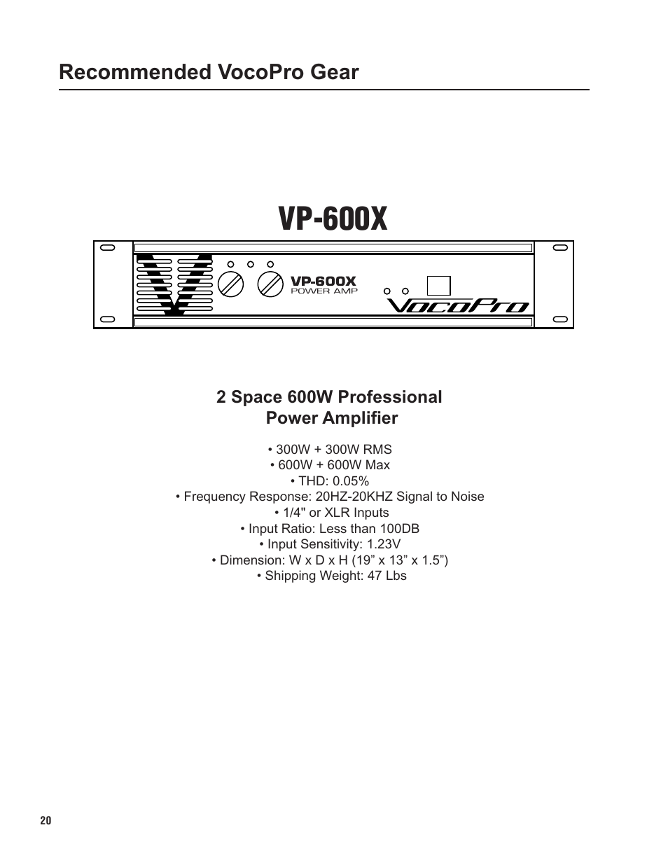 Pg 20 gear.pdf, Vp-600x, Recommended vocopro gear | VocoPro KJ-7000 Pro User Manual | Page 20 / 22