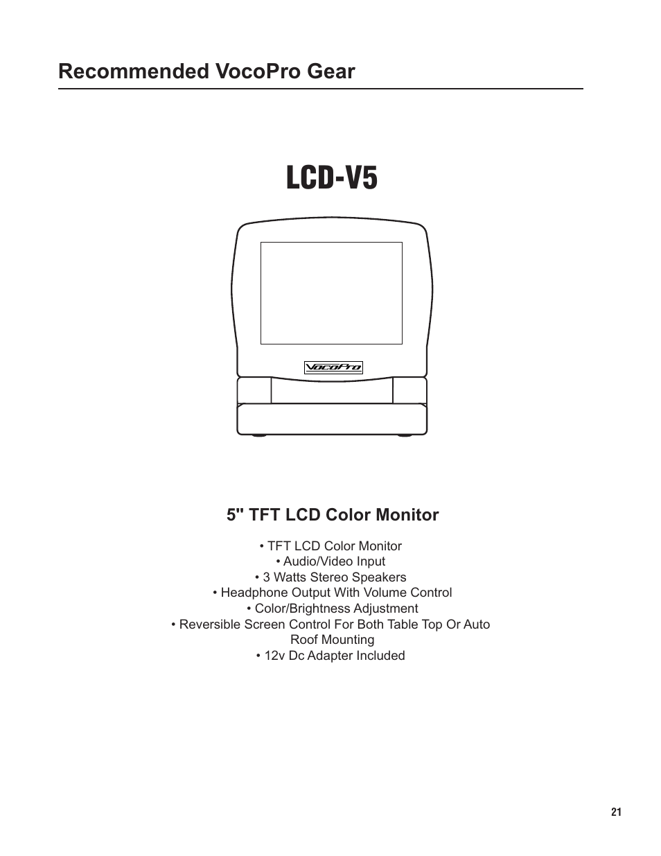 Pg 21 gear.pdf, Lcd-v5, Recommended vocopro gear | VocoPro KJ-7000 Pro User Manual | Page 21 / 22