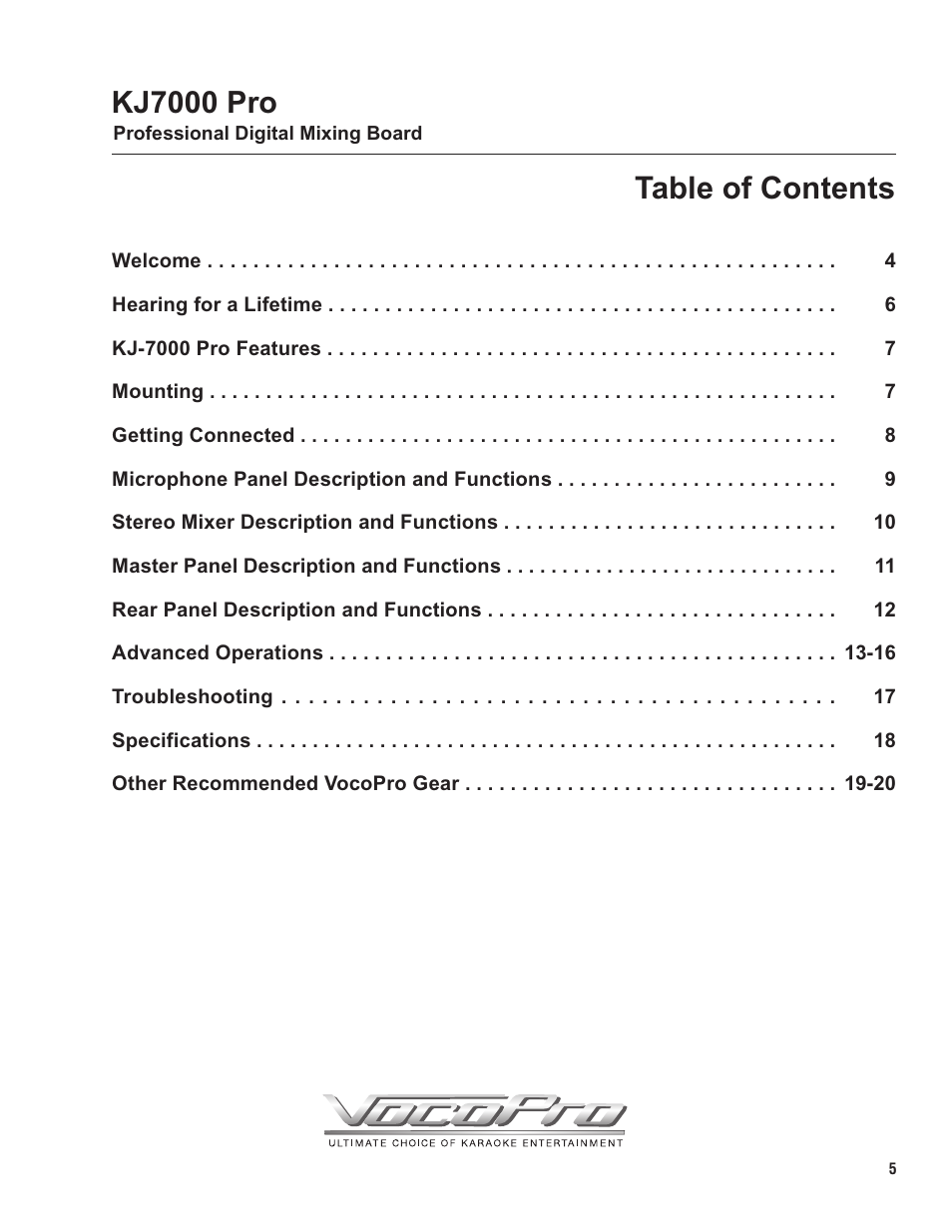 VocoPro KJ-7000 Pro User Manual | Page 5 / 22