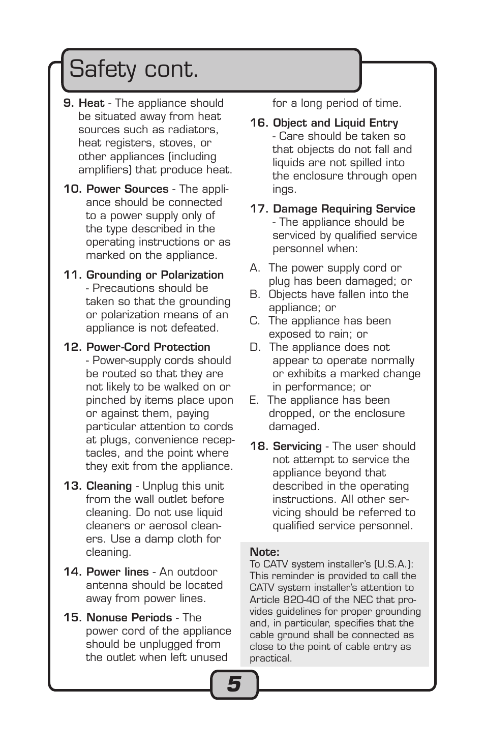 Safety cont | VocoPro Carry-Oke Microphone User Manual | Page 5 / 28