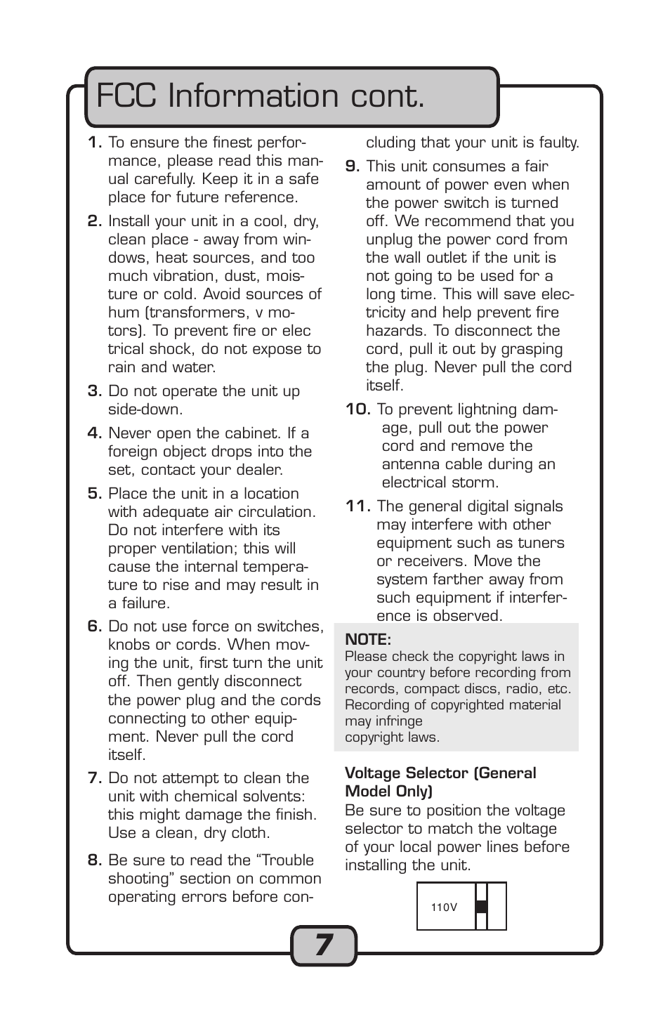Fcc information cont | VocoPro Carry-Oke Microphone User Manual | Page 7 / 28