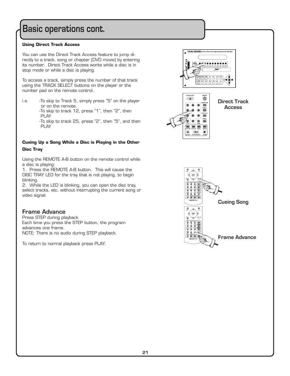 Basic operations cont | VocoPro THE SINGER'S ULTIMATE CHOICE DVG-909K User Manual | Page 22 / 34