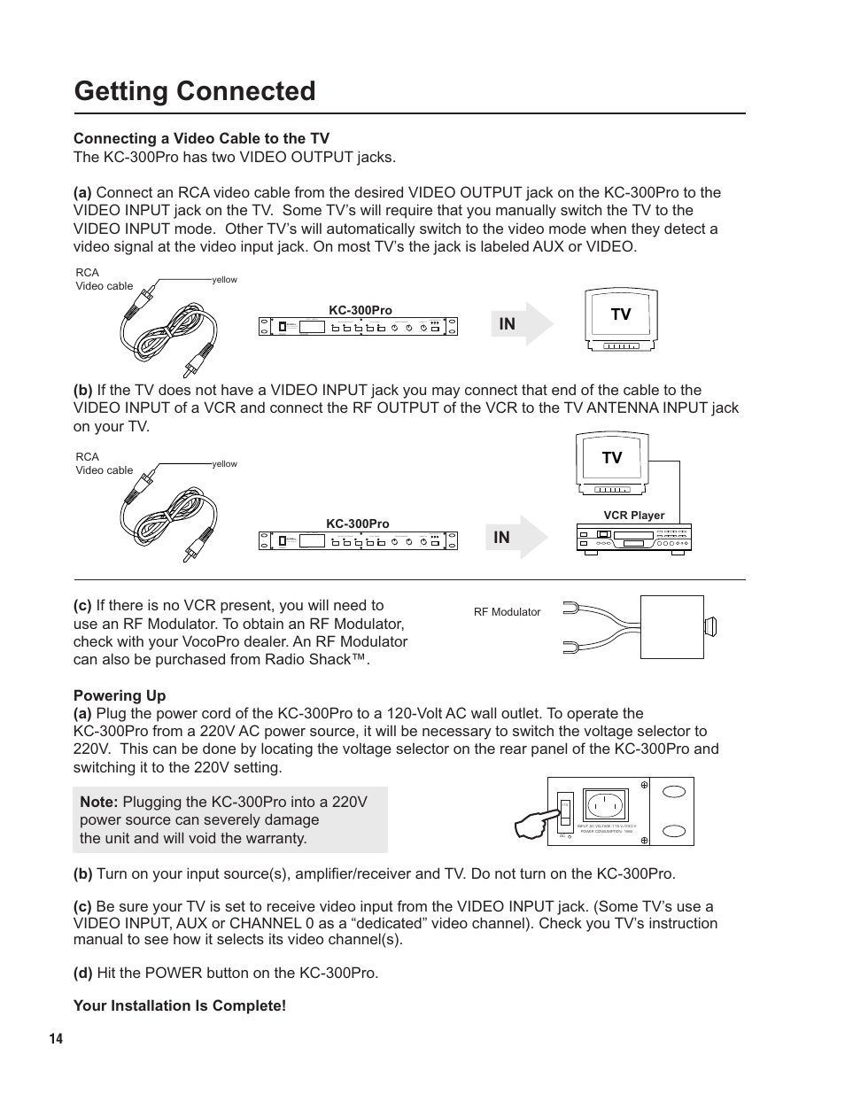 Pg 14 getting connected.pdf, Getting connected, Tv in | VocoPro KC-300Pro User Manual | Page 14 / 22