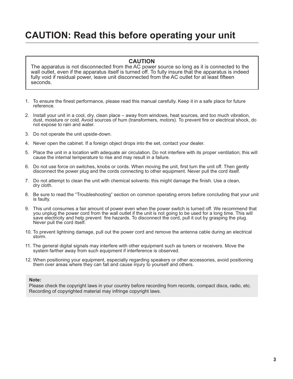 Pg 03 caution.pdf, Caution: read this before operating your unit | VocoPro KC-300Pro User Manual | Page 3 / 22