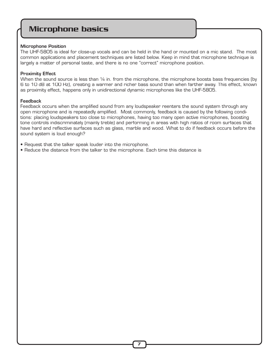 Microphone basics | VocoPro UHF-5805 User Manual | Page 8 / 16