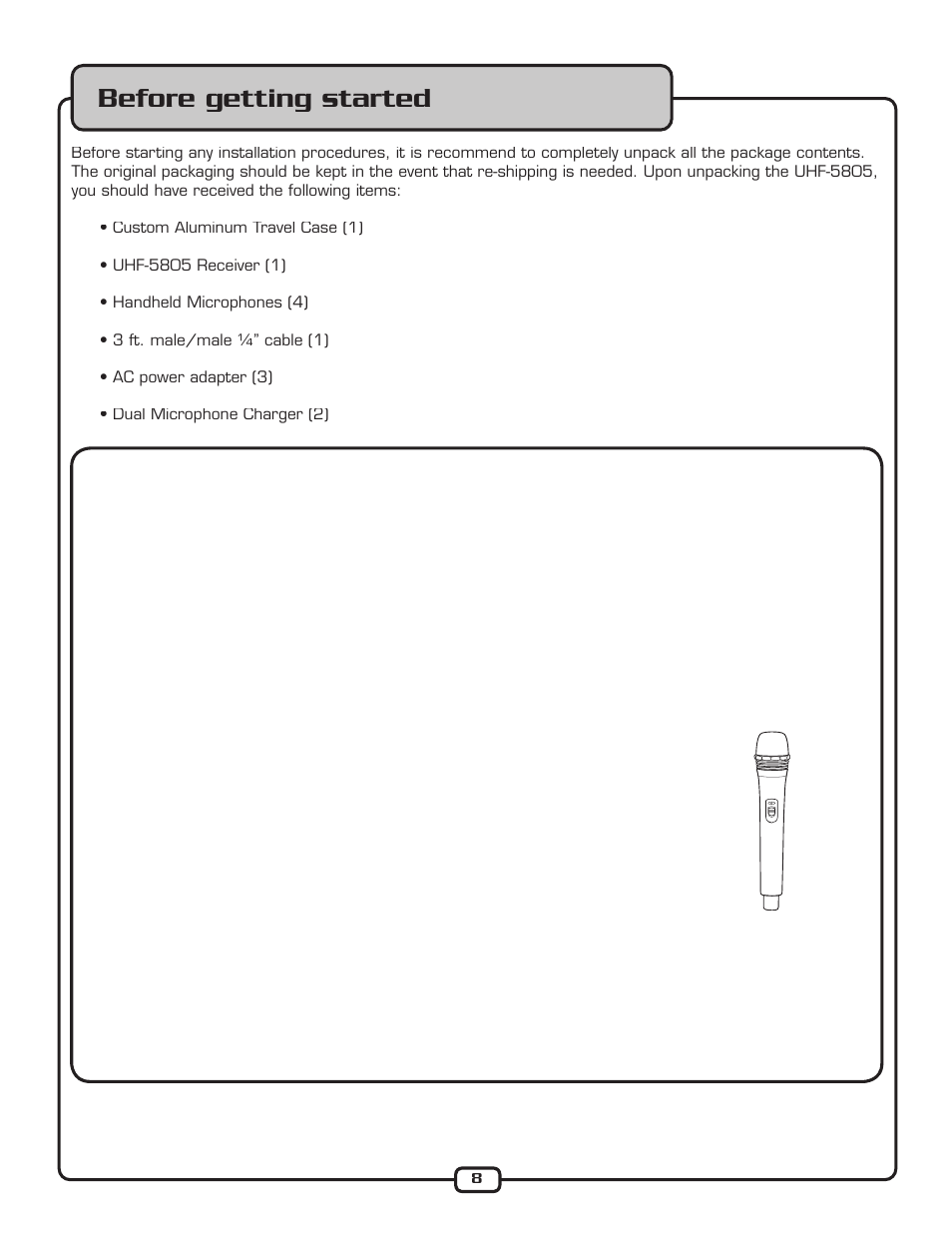 Before getting started | VocoPro UHF-5805 User Manual | Page 9 / 16