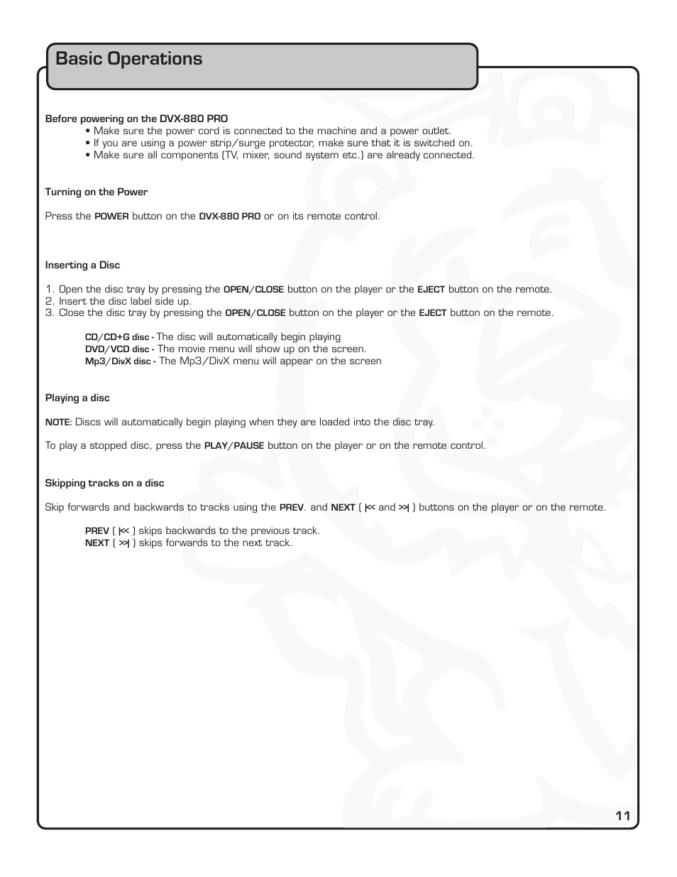 Basic operations | VocoPro DVX-880 Pro User Manual | Page 17 / 34