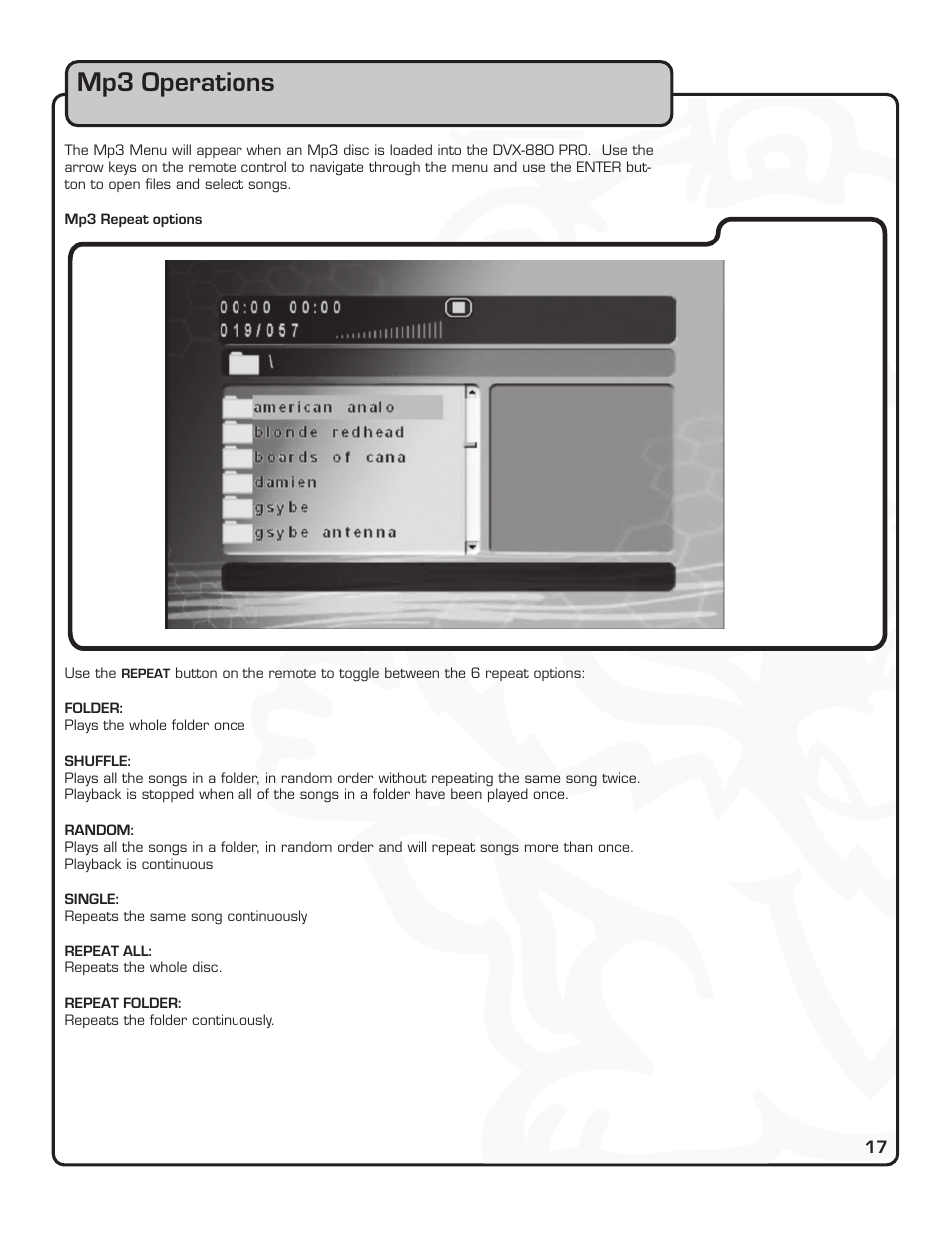 Mp3 operations | VocoPro DVX-880 Pro User Manual | Page 23 / 34