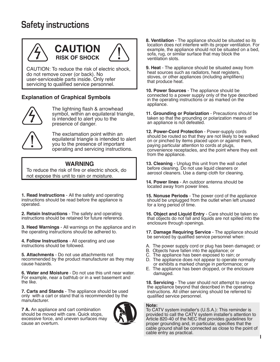 Safety instructions, Caution, Warning | VocoPro DVX-880 Pro User Manual | Page 3 / 34