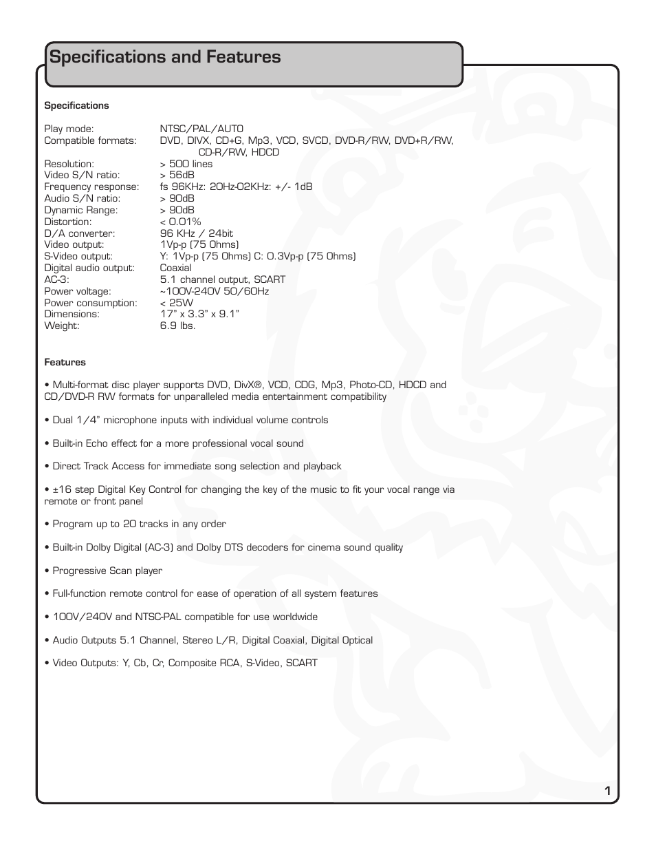Specifications and features | VocoPro DVX-880 Pro User Manual | Page 7 / 34