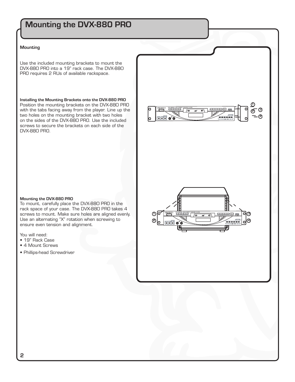 Mounting the dvx-880 pro | VocoPro DVX-880 Pro User Manual | Page 8 / 34