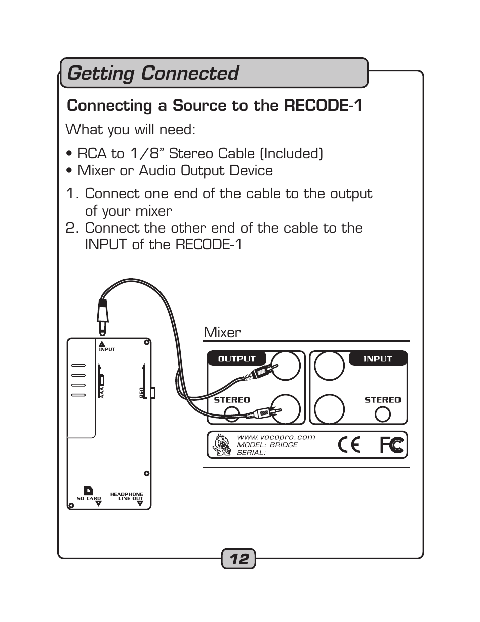 Getting connected | VocoPro RECODE-1 User Manual | Page 12 / 24