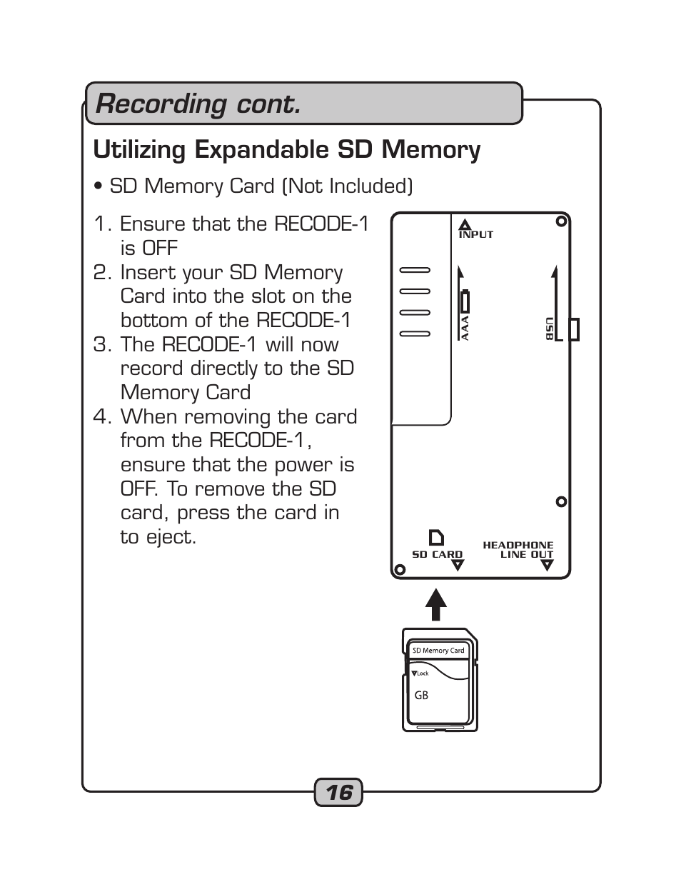 Recording cont | VocoPro RECODE-1 User Manual | Page 16 / 24