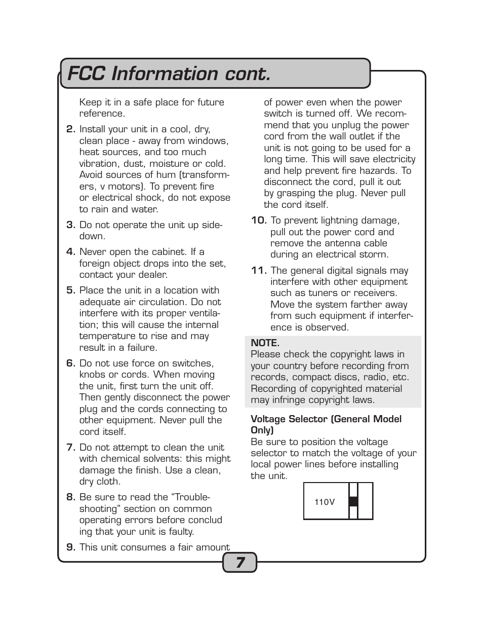 Fcc information cont | VocoPro RECODE-1 User Manual | Page 7 / 24