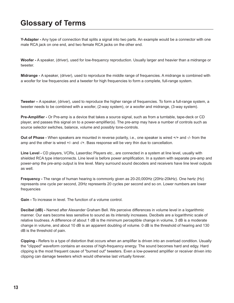 Pg 13 gossary terms.pdf, Glossary of terms | VocoPro SUB-1200 User Manual | Page 14 / 14