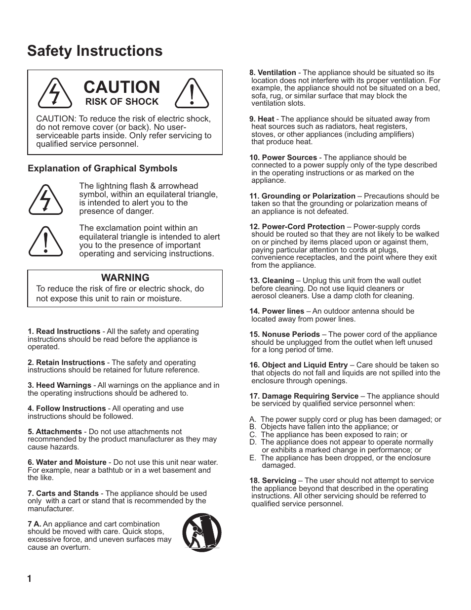 Pg 01 safety.pdf, Caution, Safety instructions | Warning | VocoPro SUB-1200 User Manual | Page 2 / 14