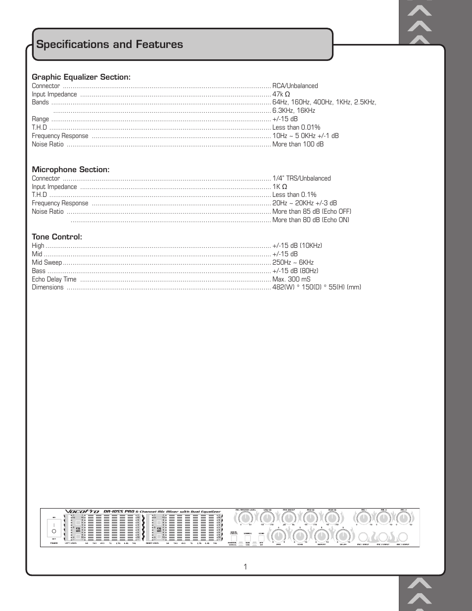 Speciﬁcations and features | VocoPro DA-1055 PRO User Manual | Page 7 / 18