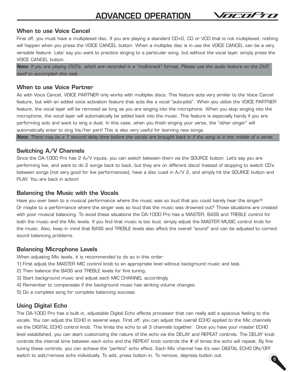 Advanced operation | VocoPro DA-1000Pro User Manual | Page 12 / 20