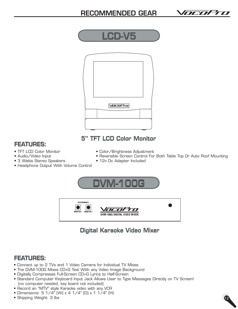 Lcd-v5, Recommended gear | VocoPro DA-1000Pro User Manual | Page 18 / 20