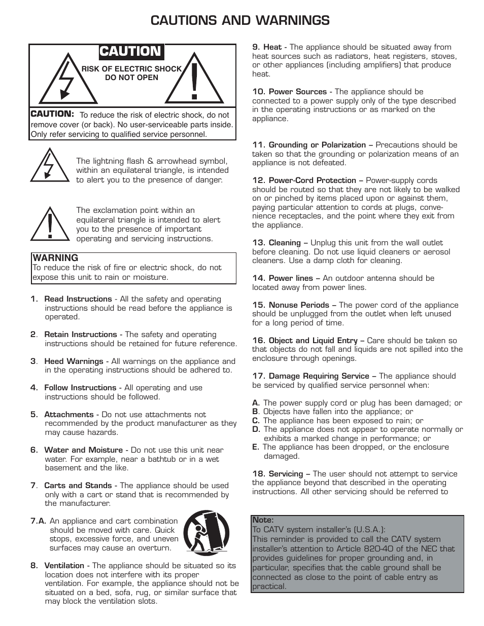 Cautions and warnings | VocoPro DA-1000Pro User Manual | Page 3 / 20