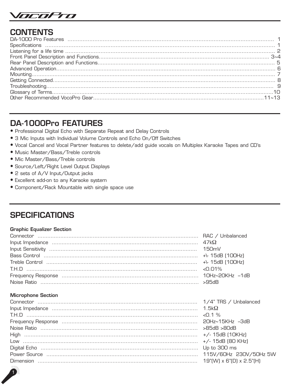 VocoPro DA-1000Pro User Manual | Page 7 / 20