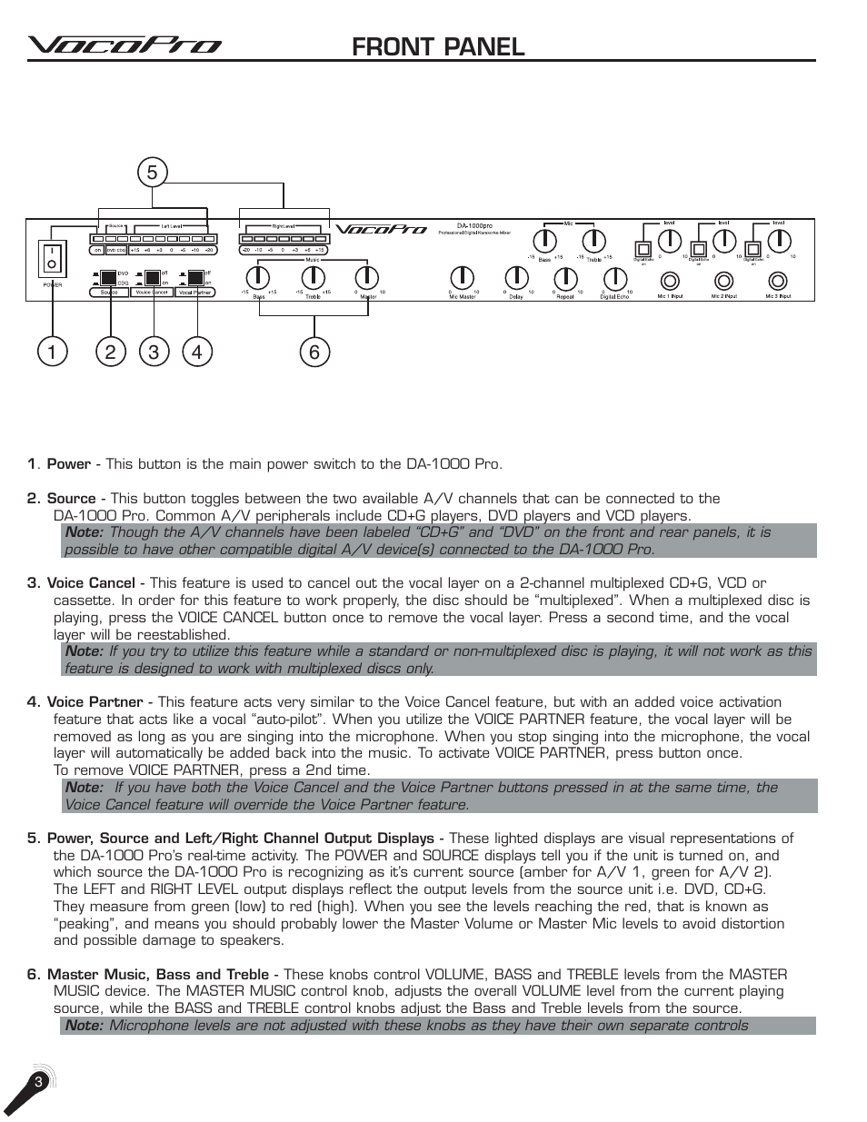 Front panel | VocoPro DA-1000Pro User Manual | Page 9 / 20