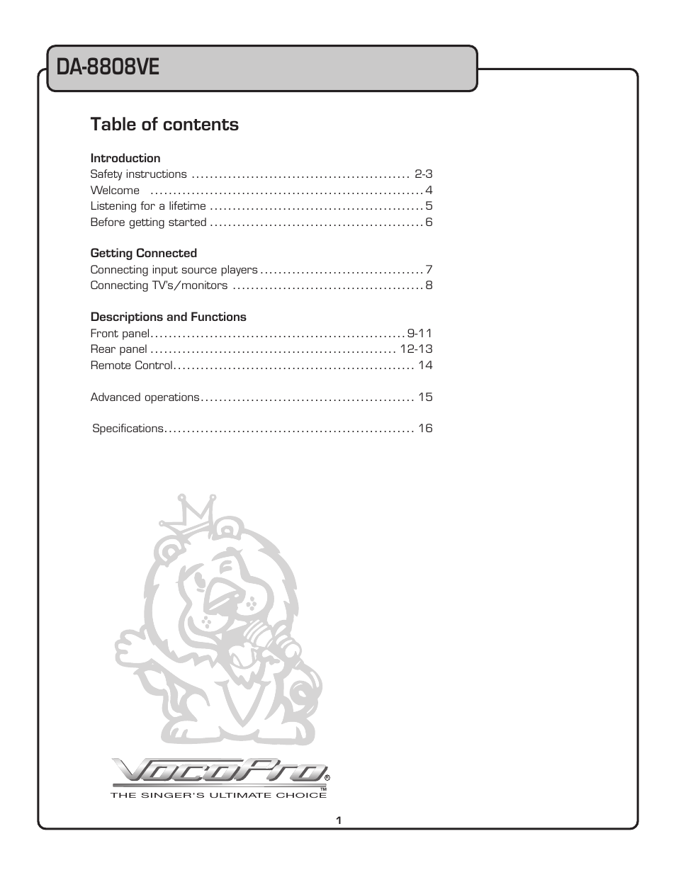 VocoPro DA-8808VE User Manual | Page 2 / 18