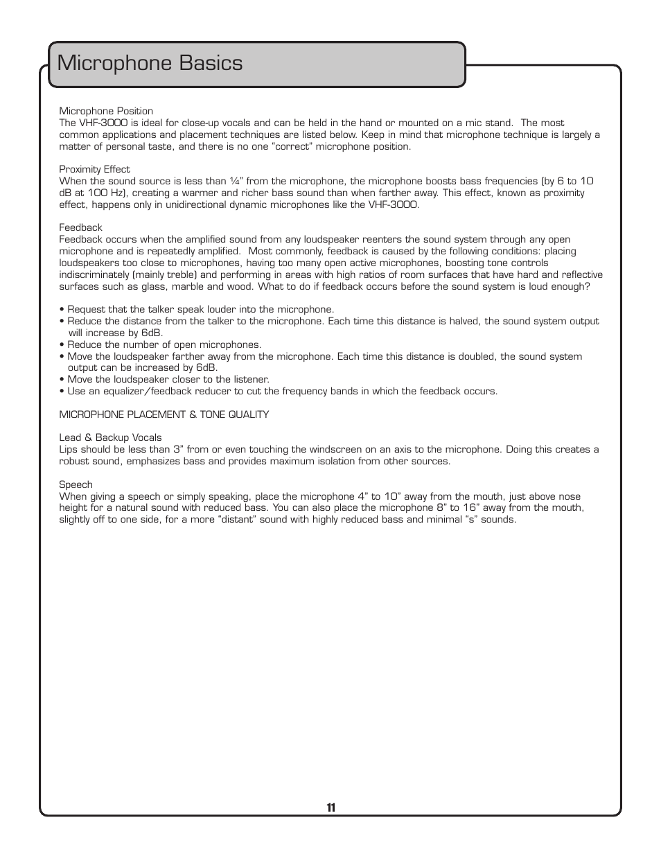 Microphone basics | VocoPro VHF-3000 User Manual | Page 12 / 15