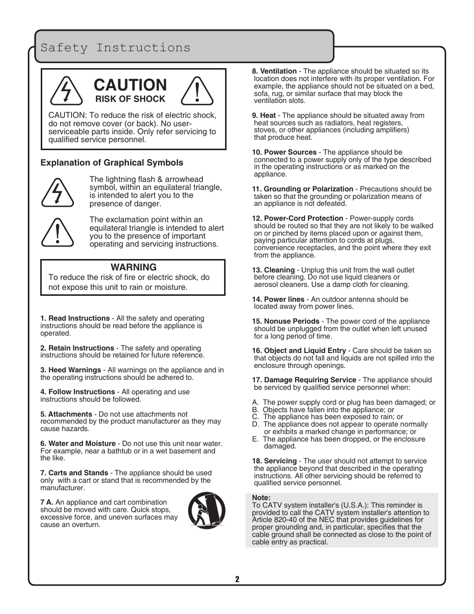 Caution, Safety instructions, Warning | VocoPro VHF-3000 User Manual | Page 3 / 15