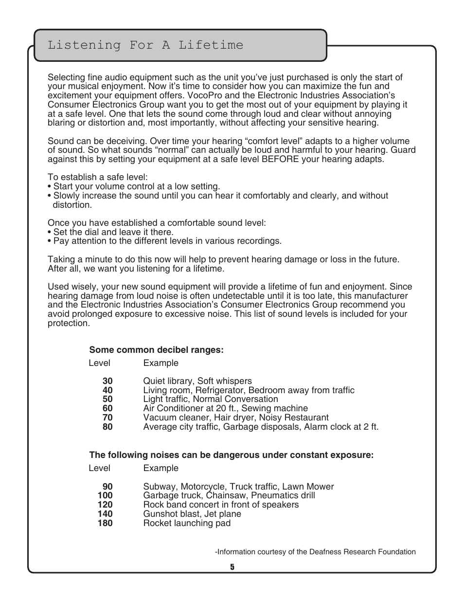 Listening for a lifetime | VocoPro VHF-3000 User Manual | Page 6 / 15