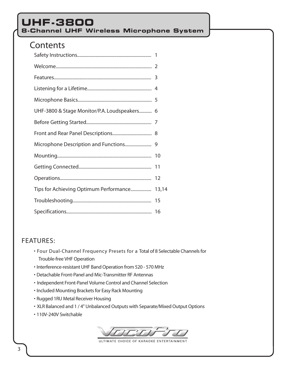 VocoPro UHF-3800 User Manual | Page 4 / 18