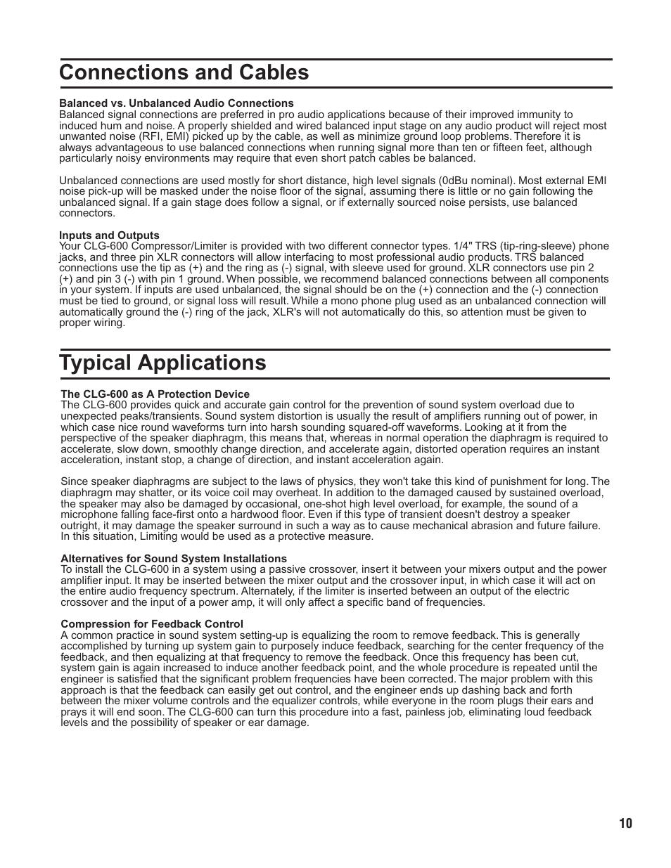 Pg 10 typical applications.pdf, Connections and cables typical applications | VocoPro CLG-600 User Manual | Page 11 / 16