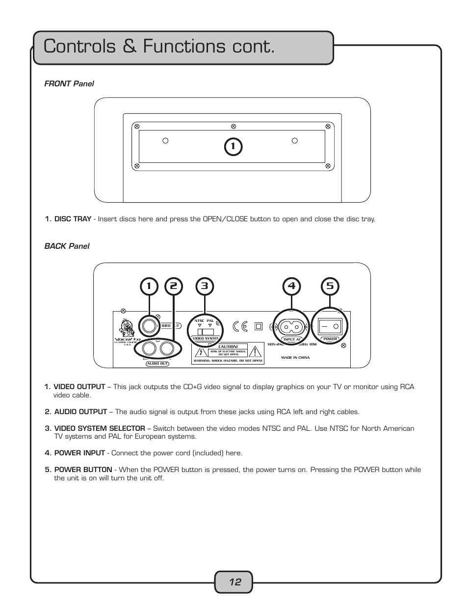 Controls & functions cont | VocoPro CDG-1020PRO User Manual | Page 12 / 20