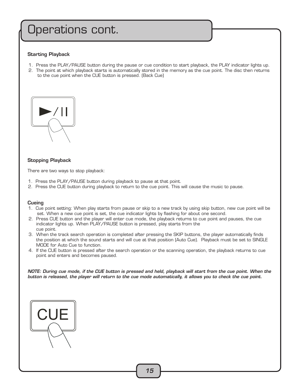 Operations cont | VocoPro CDG-1020PRO User Manual | Page 15 / 20