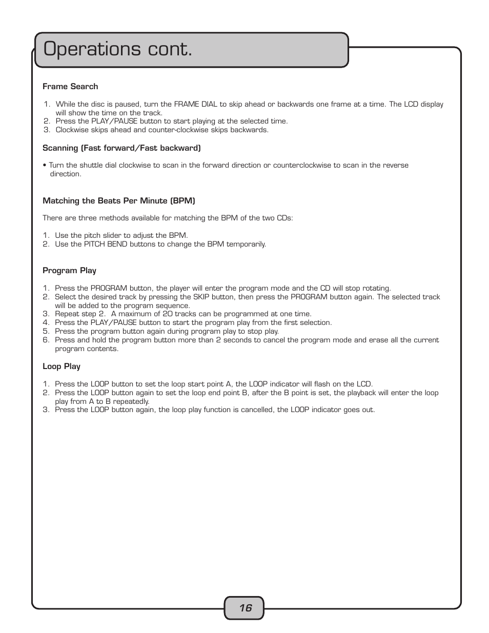 Operations cont | VocoPro CDG-1020PRO User Manual | Page 16 / 20