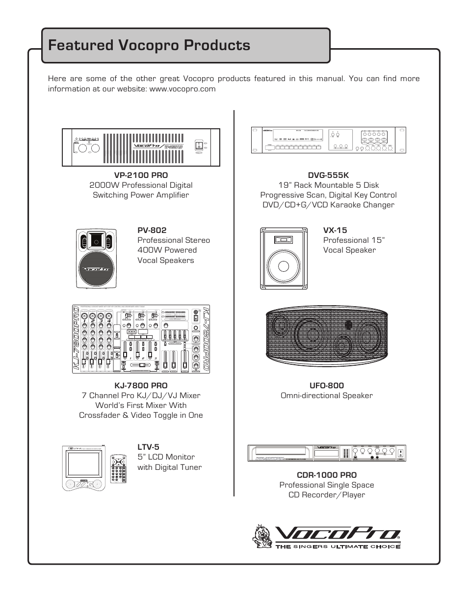 Featured vocopro products | VocoPro DA-7909RV User Manual | Page 27 / 28