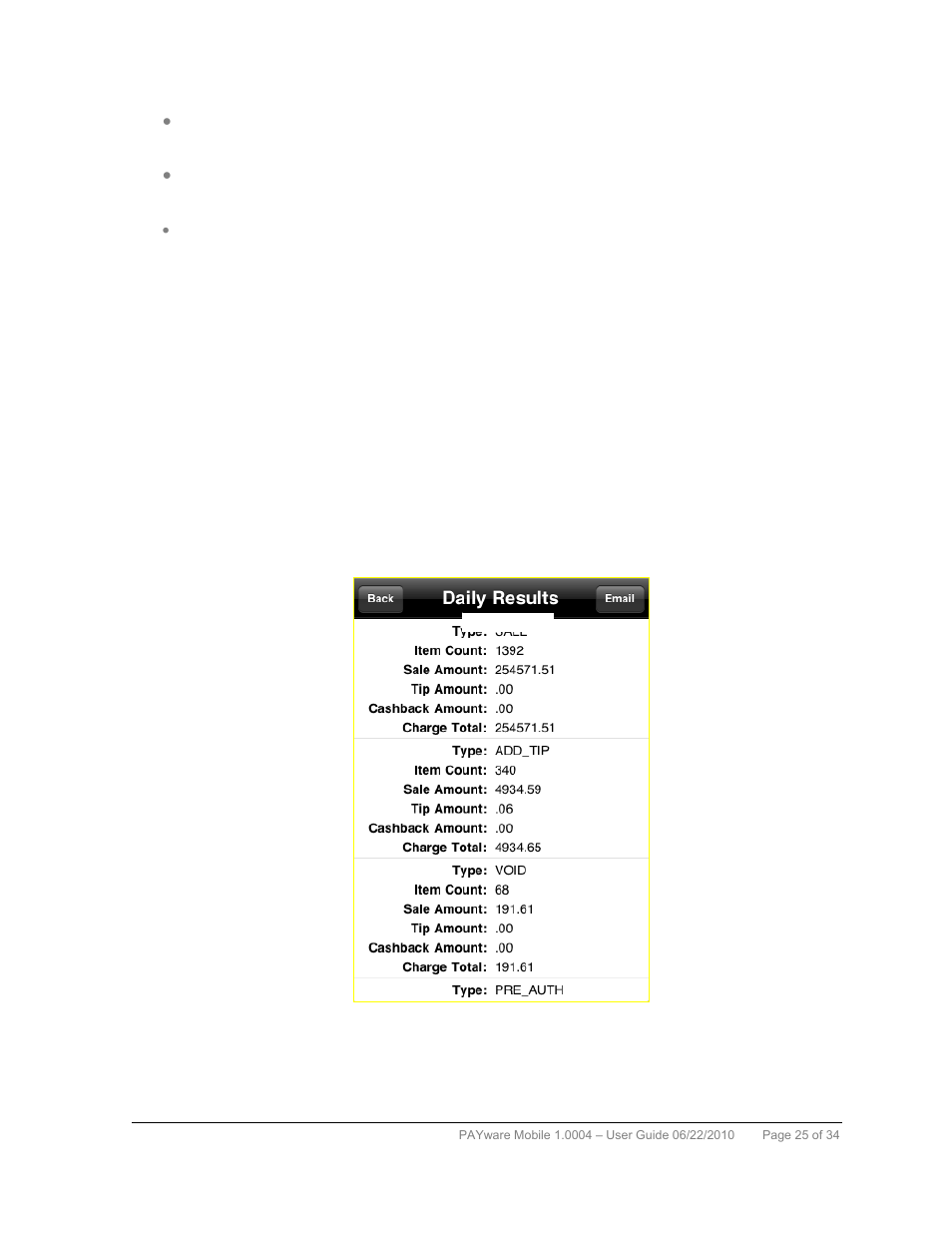 Daily summary report | VeriFone PAYWARE MOBILE 1.0004 User Manual | Page 26 / 34