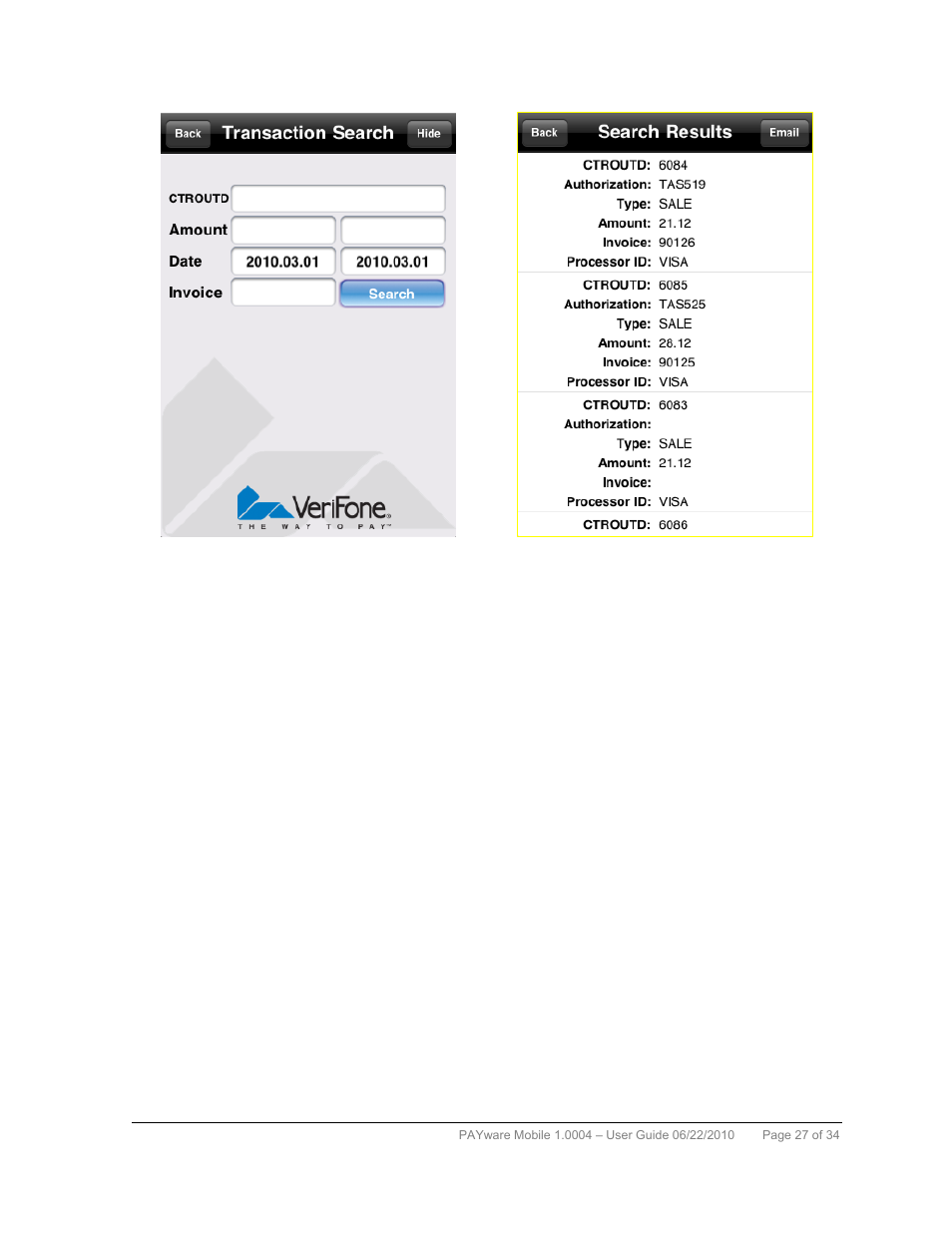 Last transaction search, Last transaction search 27 | VeriFone PAYWARE MOBILE 1.0004 User Manual | Page 28 / 34