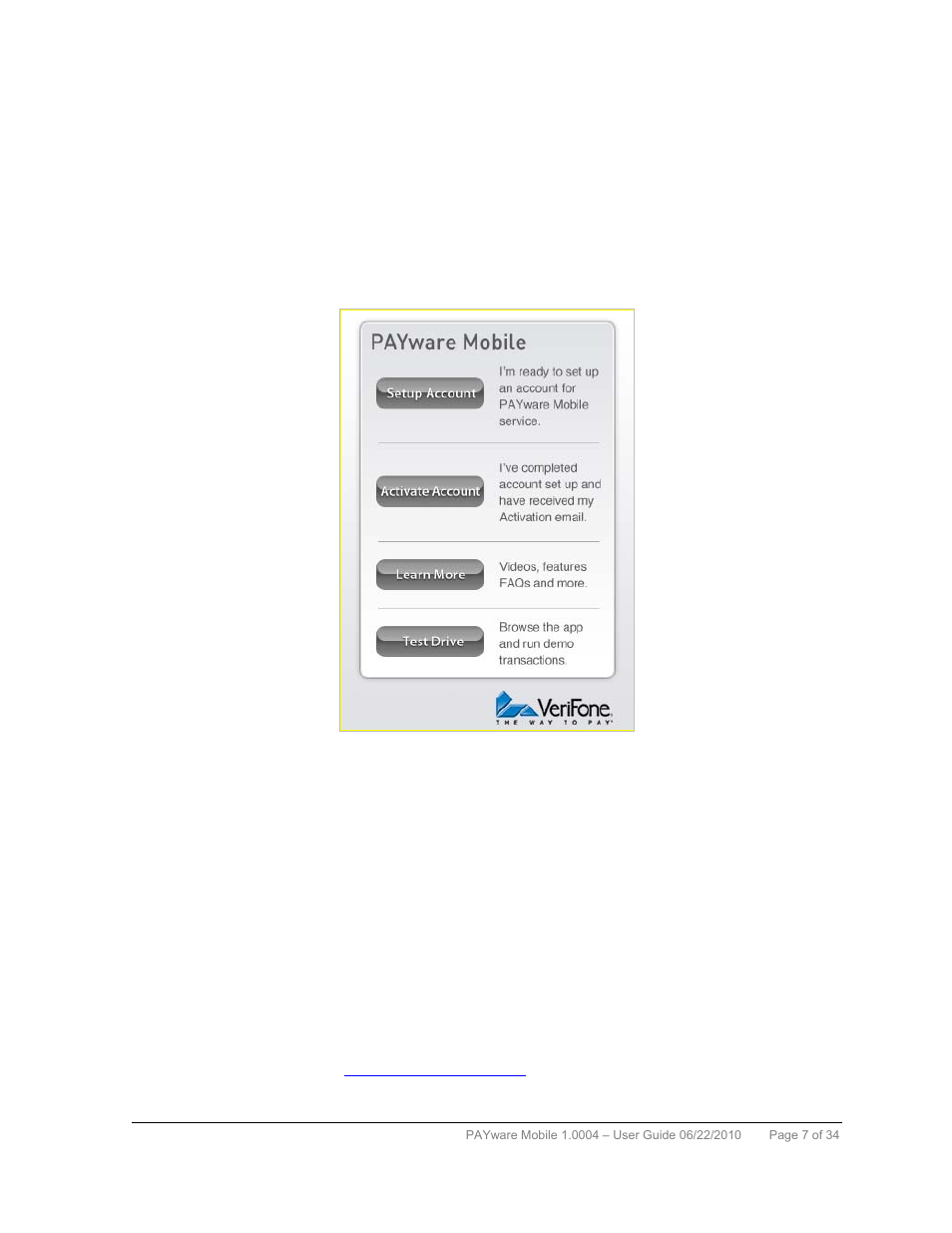 Initial setup assistant, Setup account, Activate account | Learn more | VeriFone PAYWARE MOBILE 1.0004 User Manual | Page 8 / 34